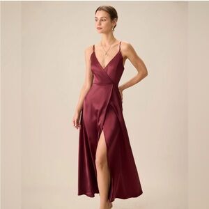 NWT RIHOAS Deep Wine Satin Midi Dress